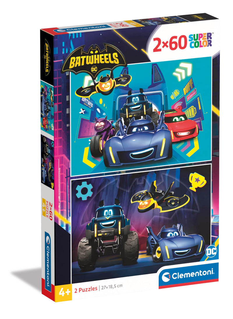 Clementoni 24812 Batwheels Jigsaw 2 60 Pieces-Supercolor Children 4-6 Years, Cartoon, Cars, Gift for Boy/Girls, Puzzle for Kids, Made in Italy, Multicolor