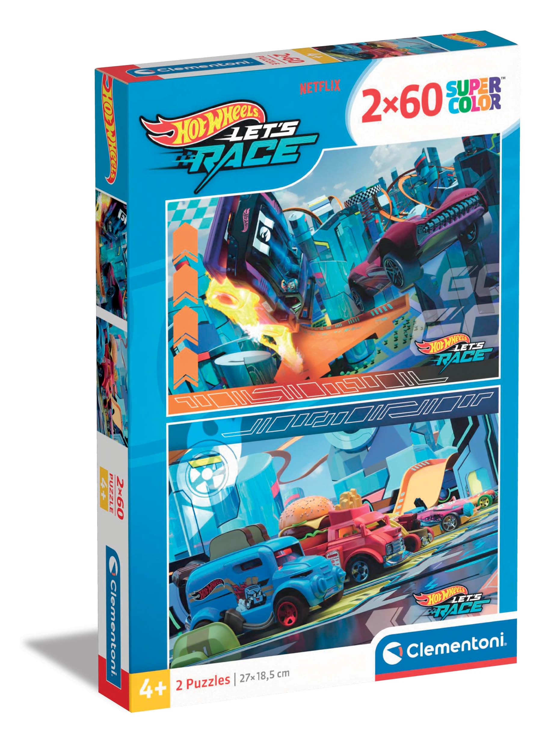 Clementoni- Hot Wheels Hotwheels-2 Supercolor Puzzles Infantiles De 20 Piezas, para Niños 3-5 Años, Desarrolla La Concentraciòn Mentàl Y La Logica, 24816, Multicolor