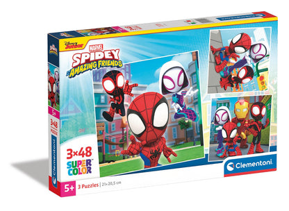 Clementoni- Marvel Spidey And His Amazing Friends Supercolor Friends-3x48 (Include 3 48 Pezzi) Bambini 5 Anni, Puzzle Cartoni Animati-Made in Italy, Colore Multilingua, 25294