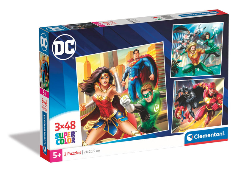 Clementoni 25296 Dc Comics Justice League Supercolor League-3x48 Pieces (3 Included), Jigsaw Kids Age 5, Puzzle Cartoon, Made in Italy