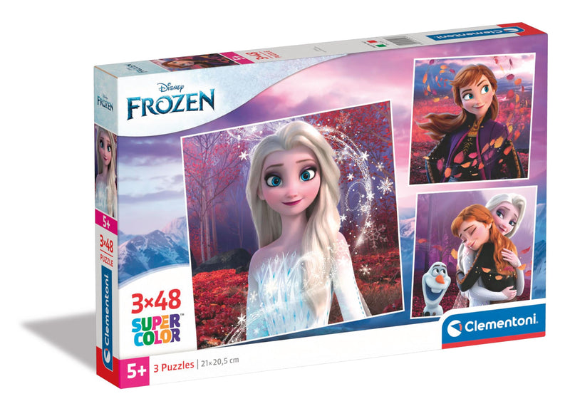 Clementoni - 25297 - Supercolor Puzzel - Disney Frozen - 3x48 Stukjes, Kinderpuzzels, 5-7 Jaar, Gemaakt in Italië
