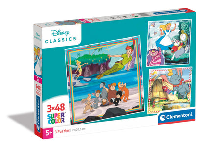 Clementoni 25302 Disney Classics Supercolor Classics-3x48 Pieces (3 Included), Jigsaw Kids Age 5, Puzzle Cartoon, Made in Italy