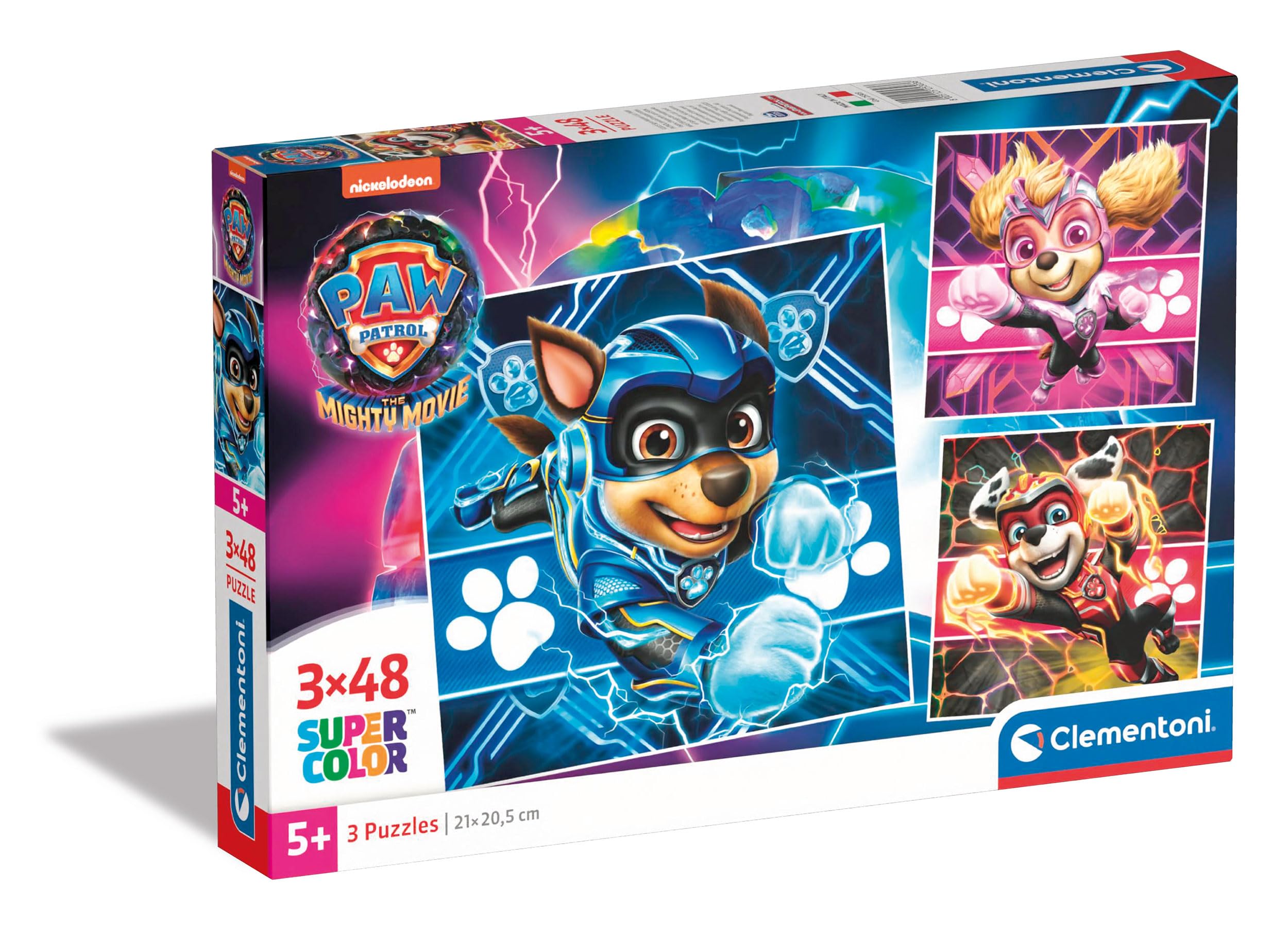 Clementoni 25303 Supercolor Paw Patrol The Mighty Movie-3x48 Pieces (3 Included), Jigsaw Kids Age 5, Puzzle Cartoon, Made In Italy