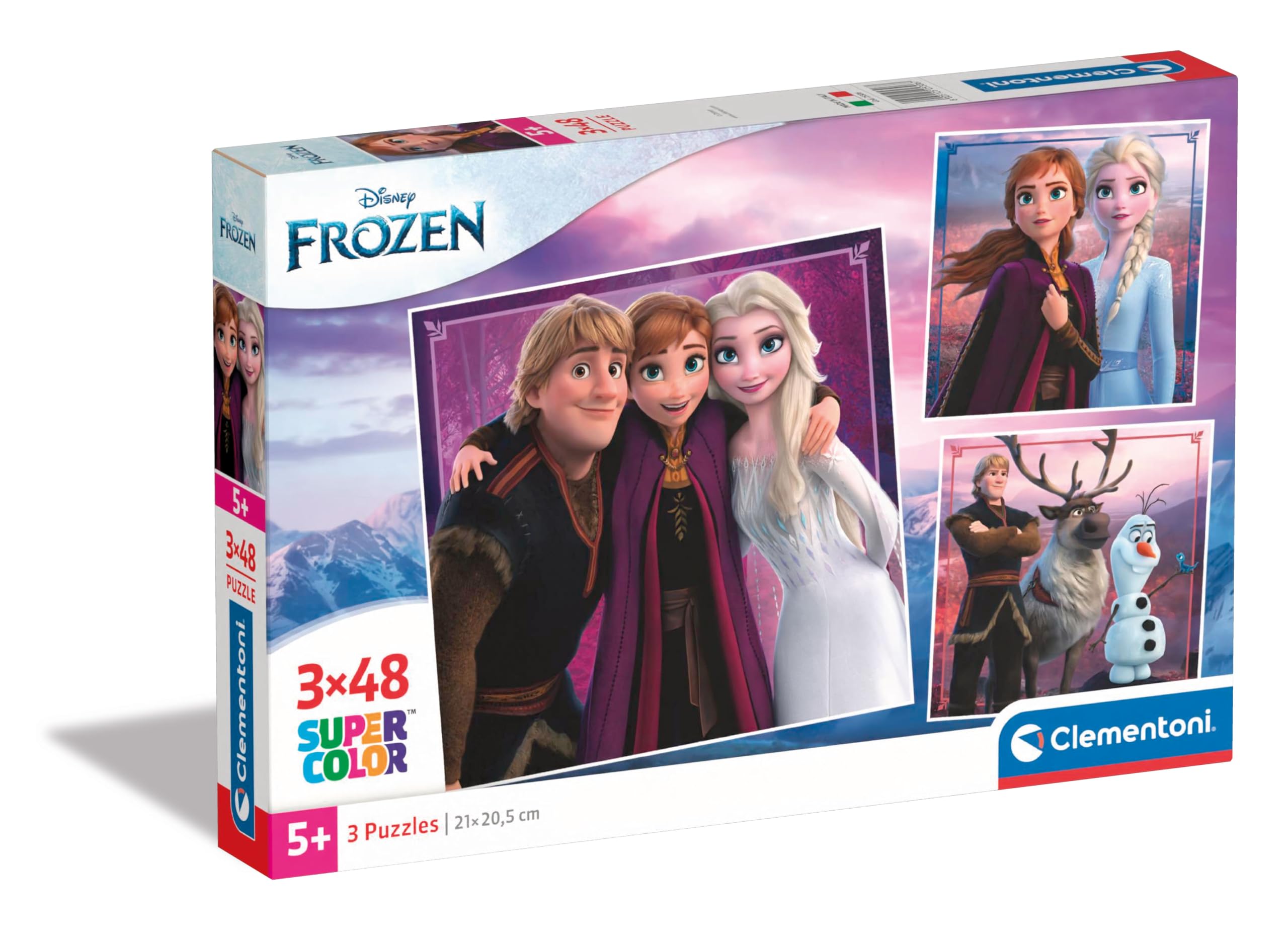 Clementoni 25306 Disney Frozen Supercolor Frozen-3x48 Pieces (3 Included), Jigsaw Kids Age 5, Puzzle Cartoon, Made in Italy