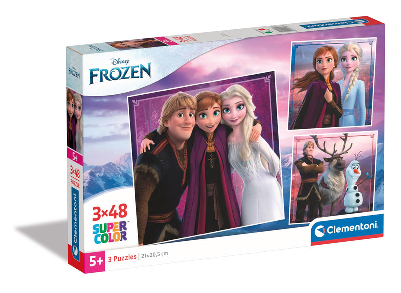 Clementoni 25306 Disney Frozen Supercolor Frozen-3x48 Pieces (3 Included), Jigsaw Kids Age 5, Puzzle Cartoon, Made in Italy