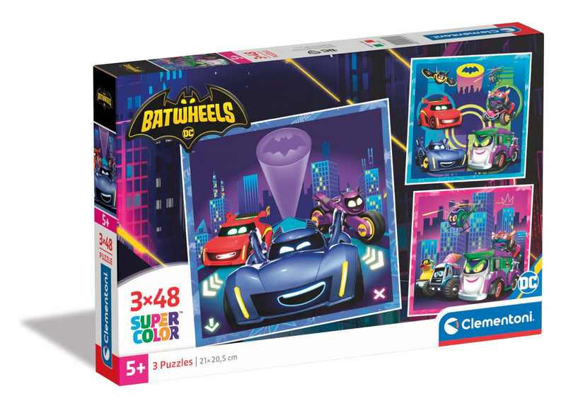 Clementoni- Batwheels 3 Supercolor Puzzles Infantiles De 48 Piezas, para Niños 5-7 Años, Desarrolla La Concentraciòn Mentàl Y La Logica, Coches, 25307