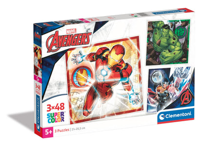Clementoni 25315 The Avengers Marvel Jigsaw 3 48 Pieces-Supercolor Children 5-7 Years, Cartoon, Gift For Boy/Girls, Puzzle For Kids, Made In Italy, Multicolor