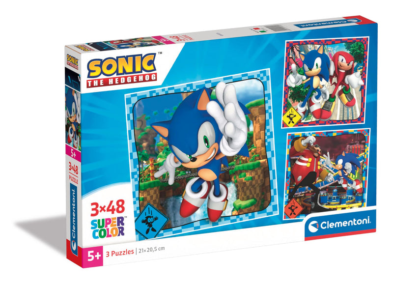 Clementoni 25320 Sonic Jigsaw 3 48 Pieces-Supercolor Children 5-7 Years, Cartoon, Gift for Boy/Girls, Puzzle for Kids, Made in Italy, Multicolor