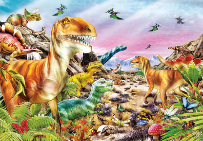 Clementoni 25768 Jigsaw Land of Dinosaurs 104 Pieces-Supercolor Children 6-8 Years, Cartoon, Gift for Boy/Girls, Puzzle for Kids, Made in Italy, Multicolor