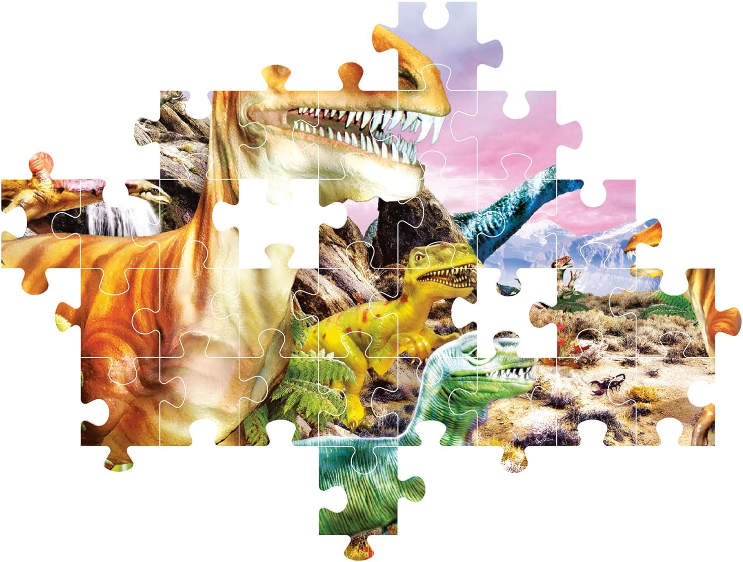 Clementoni 25768 Jigsaw Land of Dinosaurs 104 Pieces-Supercolor Children 6-8 Years, Cartoon, Gift for Boy/Girls, Puzzle for Kids, Made in Italy, Multicolor
