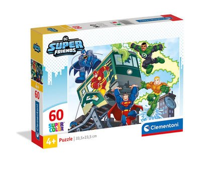 Clementoni - Puzzle Infantil 60 Piezas DC SuperFriends; Puzzle Infantil SuperHéroes DC Comics, a Partir de 5 años (26066