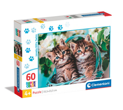 Clementoni 26599 Jigsaw Lovely Kitty Twins 60 Pieces-Supercolor Children 4-6 Years, Realistic, Animals, Cats, Gift for Boy/Girls, Puzzle for Kids, Made in Italy, Multicolor