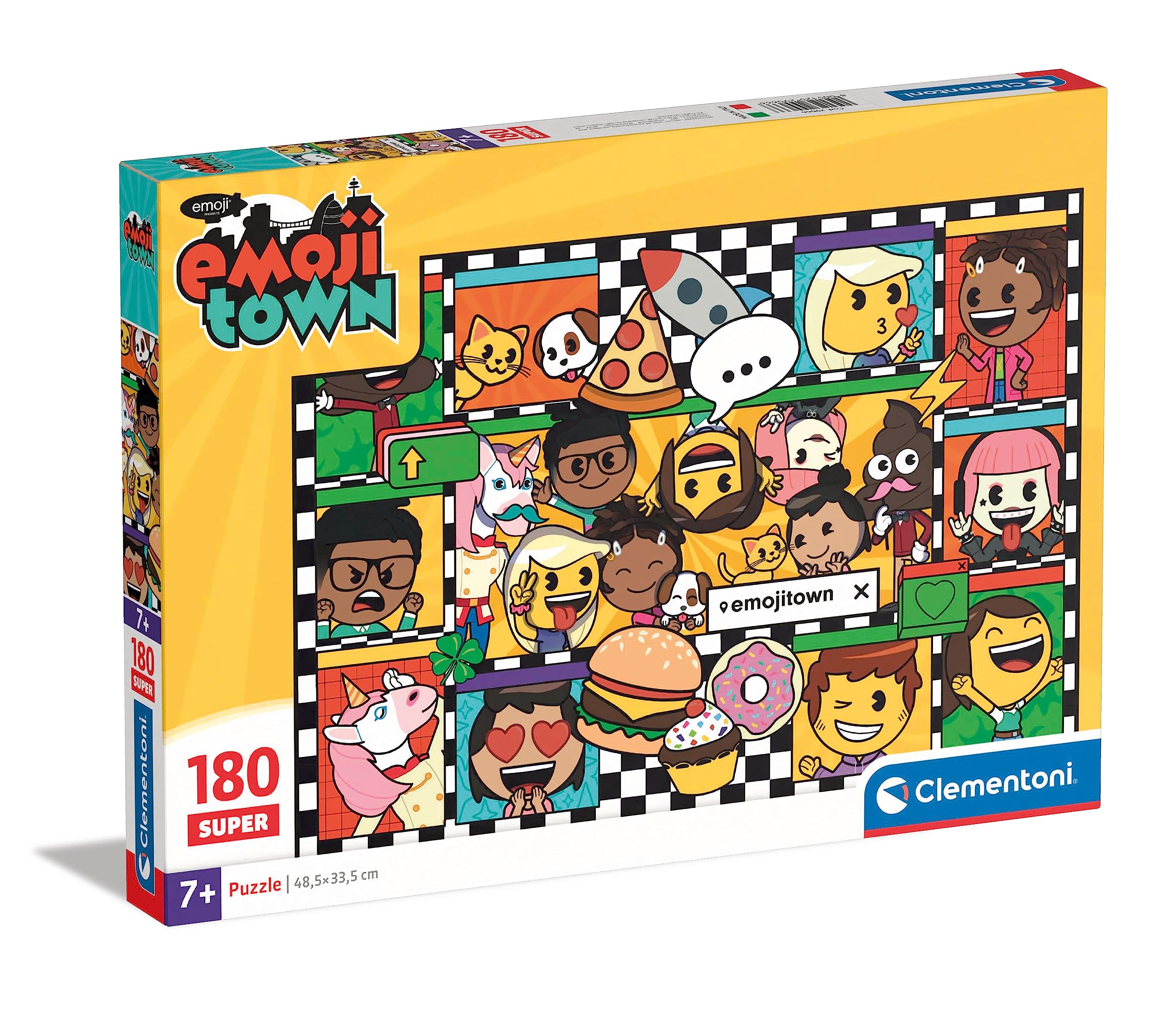 Clementoni 29066 Supercolor Emoji Town-180 Pieces, Jigsaw Kids Age 7, Puzzle Cartoon, Made In Italy