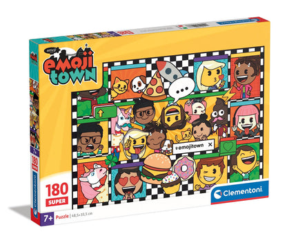 Clementoni 29066 Supercolor Emoji Town-180 Pieces, Jigsaw Kids Age 7, Puzzle Cartoon, Made In Italy