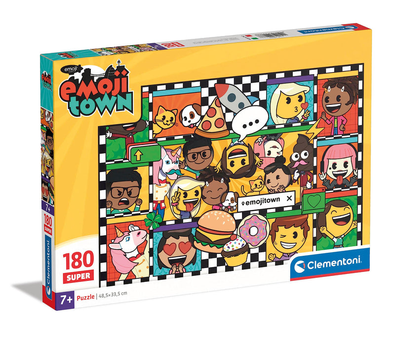 Clementoni 29066 Supercolor Emoji Town-180 Pieces, Jigsaw Kids Age 7, Puzzle Cartoon, Made In Italy