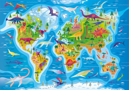 Clementoni Supercolor Dinosaurs Map Puzzle - Puzzle 180 Teile ab 7 Jahren - buntes Kinderpuzzle mit besonderer Leuchtkraft & Farbintensität - Geschicklichkeitsspiel für Kinder 29790