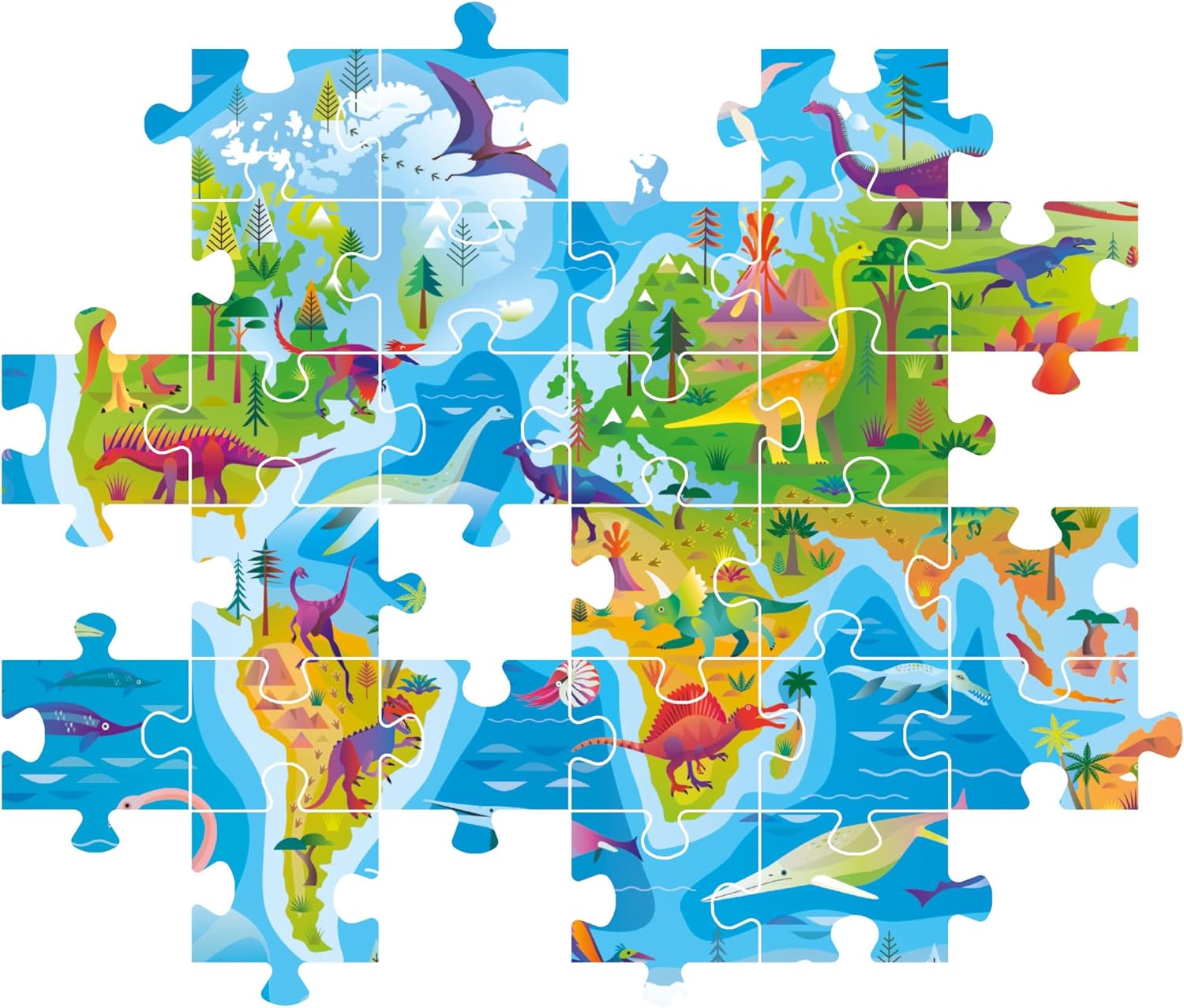 Clementoni Supercolor Dinosaurs Map Puzzle - Puzzle 180 Teile ab 7 Jahren - buntes Kinderpuzzle mit besonderer Leuchtkraft & Farbintensität - Geschicklichkeitsspiel für Kinder 29790