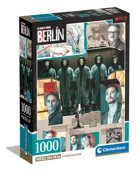 Clementoni 39848 Netflix Casa De Papel Berlin Jigsaw 1000 Pieces-Puzzle for Adults 14-99 Years, Poster Included, Gift for Men/Women, Series La Money Heist, Made in Italy, Multicolor