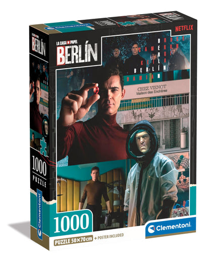 Clementoni 39850 Netflix Casa De Papel Berlin Jigsaw 1000 Pieces-Puzzle for Adults 14-99 Years, Poster Included, Gift for Men/Women, Series La Money Heist, Made in Italy, Multicolor