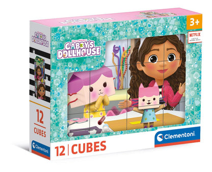 Clementoni- Gabby's Dollhouse Dollhouse-12 Pezzi Bambini 3 Anni, Cartoni Animati, Puzzle Cubi, Made in Italy, Multicolore, 41193