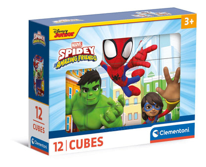 Clementoni- Marvel Spidey And His Amazing Friends Friends-12 Pezzi Bambini 3 Anni, Cartoni Animati, Puzzle Cubi, Made in Italy, Multicolore, 41198