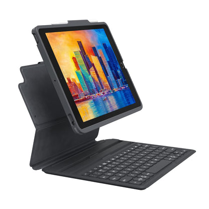 ZAGG Pro Keys Keyboard and Case with Pencil Holder made for Apple iPad 10.2 (7th, 8th, 9th gen), Backlit Laptop Style Keys, QWERTY UK English, Auto Sleep/Wake Function, Gray Single