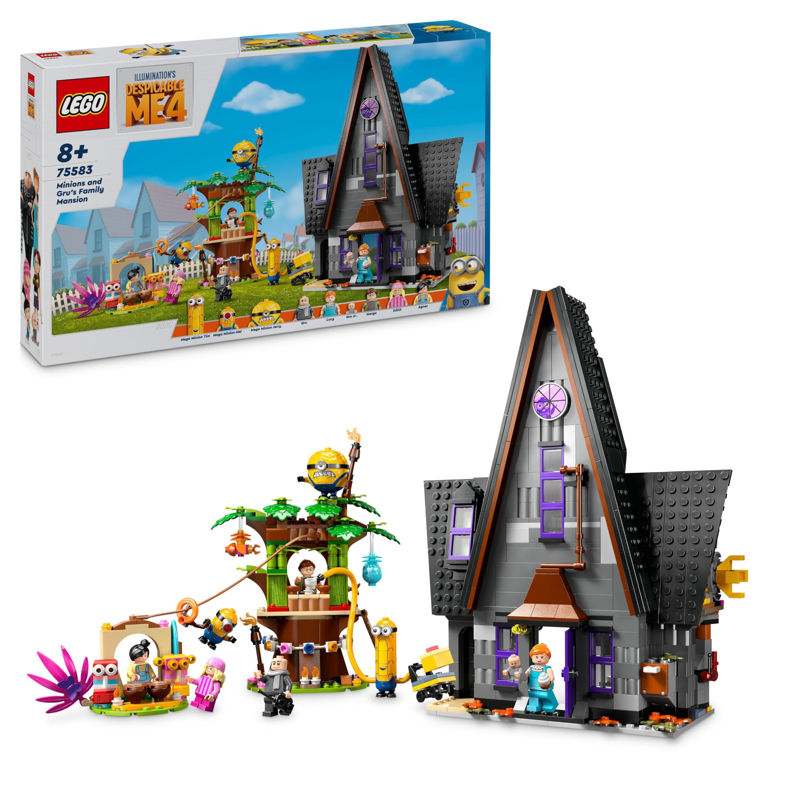 LEGO Despicable Me Minions and Gru's Family Mansion, Toy House Movie Set for 8 Plus Year Old boys & Girls who Love Independent Play, Includes 6 Minifigures and 3 Buildable Figures, Gift Idea 75583