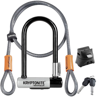 Kryptonite Kryptolok Mini U-Lock With 4 Foot Flex and Flexframe Bracket Sold Secure Gold