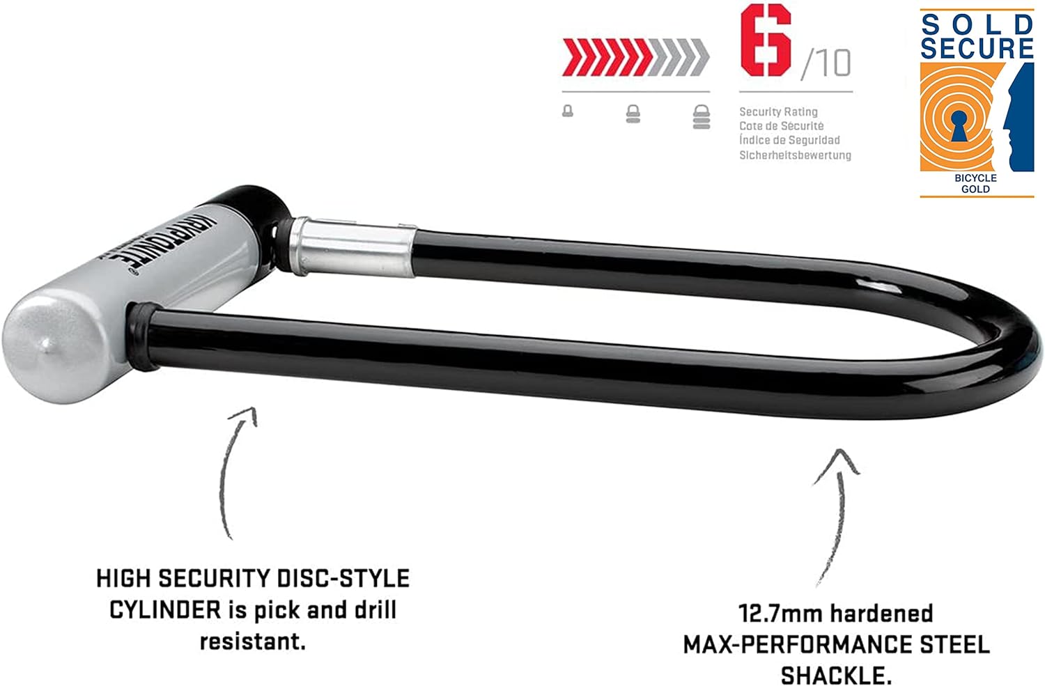 Kryptonite Kryptolok Standard U-Lock with Flexframe bracket Sold Secure Gold