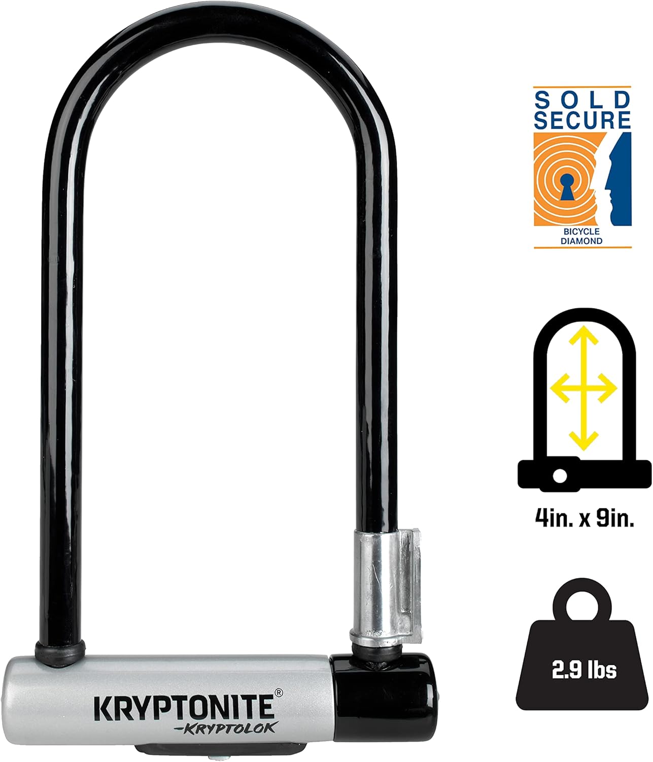 Kryptonite Kryptolok Standard U-Lock with Flexframe bracket Sold Secure Gold