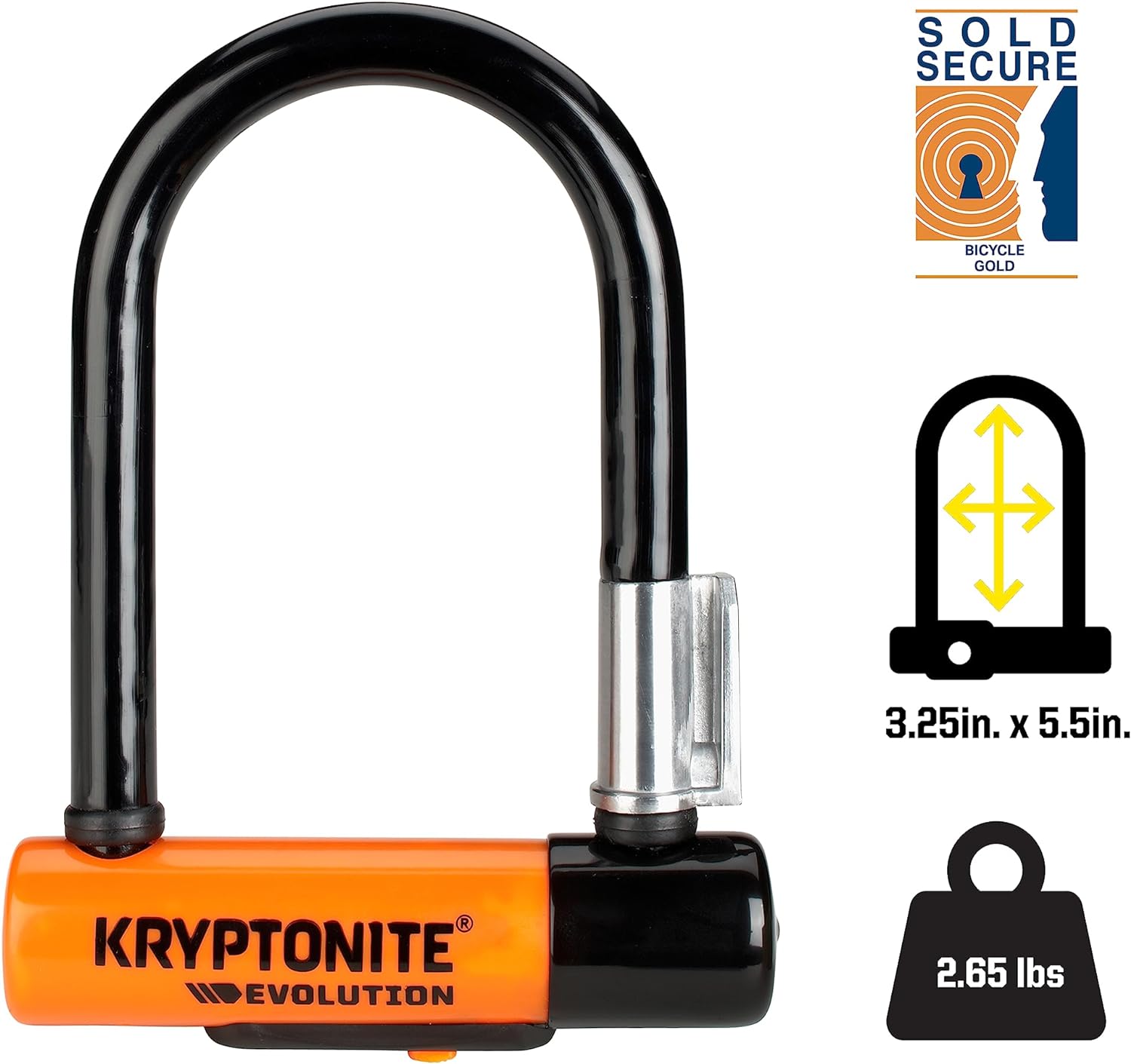 Kryptonite Evolution Mini-5 U-Lock with Flexframe bracket Sold Secure Gold