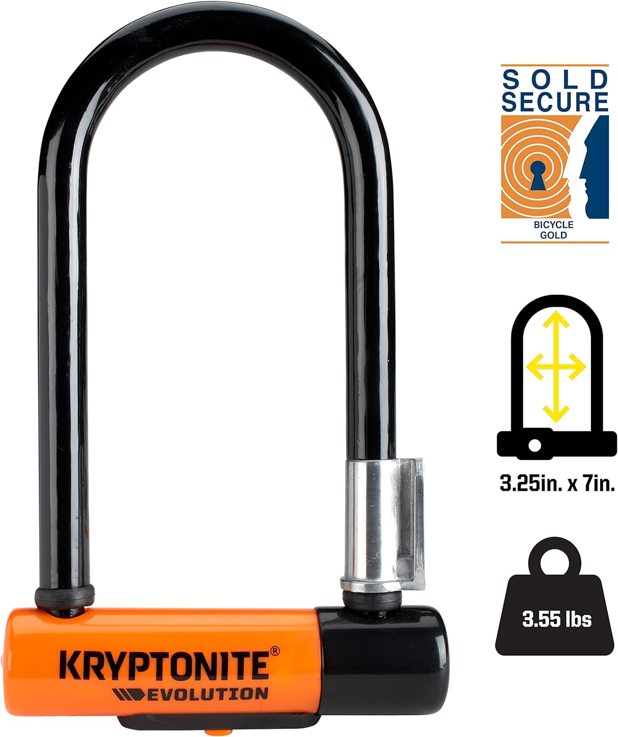 Kryptonite Evolution Mini 7 U-Lock with 4 Foot Cable and Flexframe Bracket Sold Secure Gold