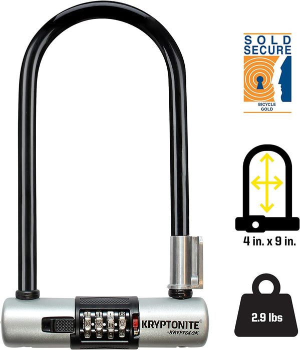 Kryptonite Kryptolok Combo Standard U-Lock with bracket Sold Secure Gold