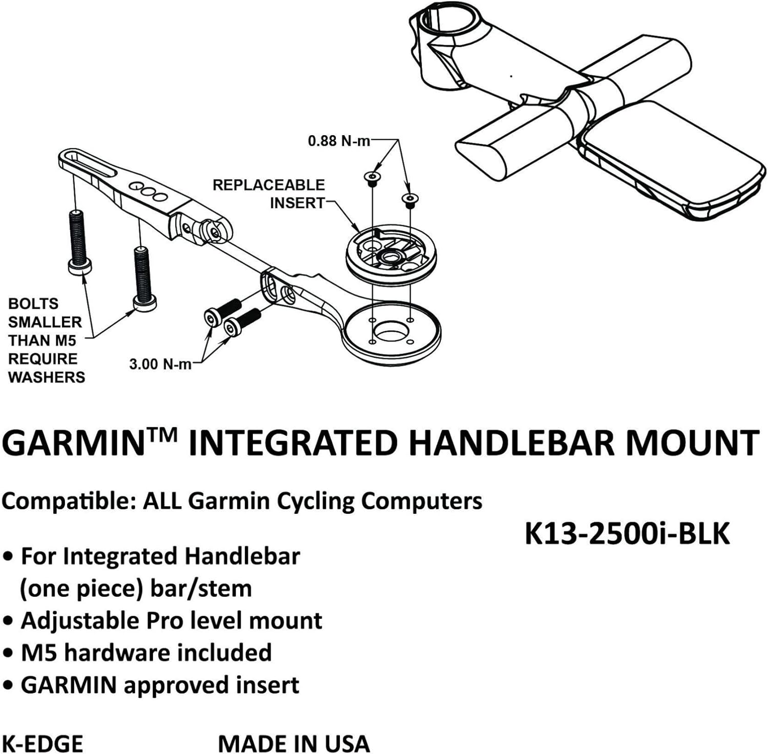 K-Edge Garmin Integrated Handlebar System Mount, Black