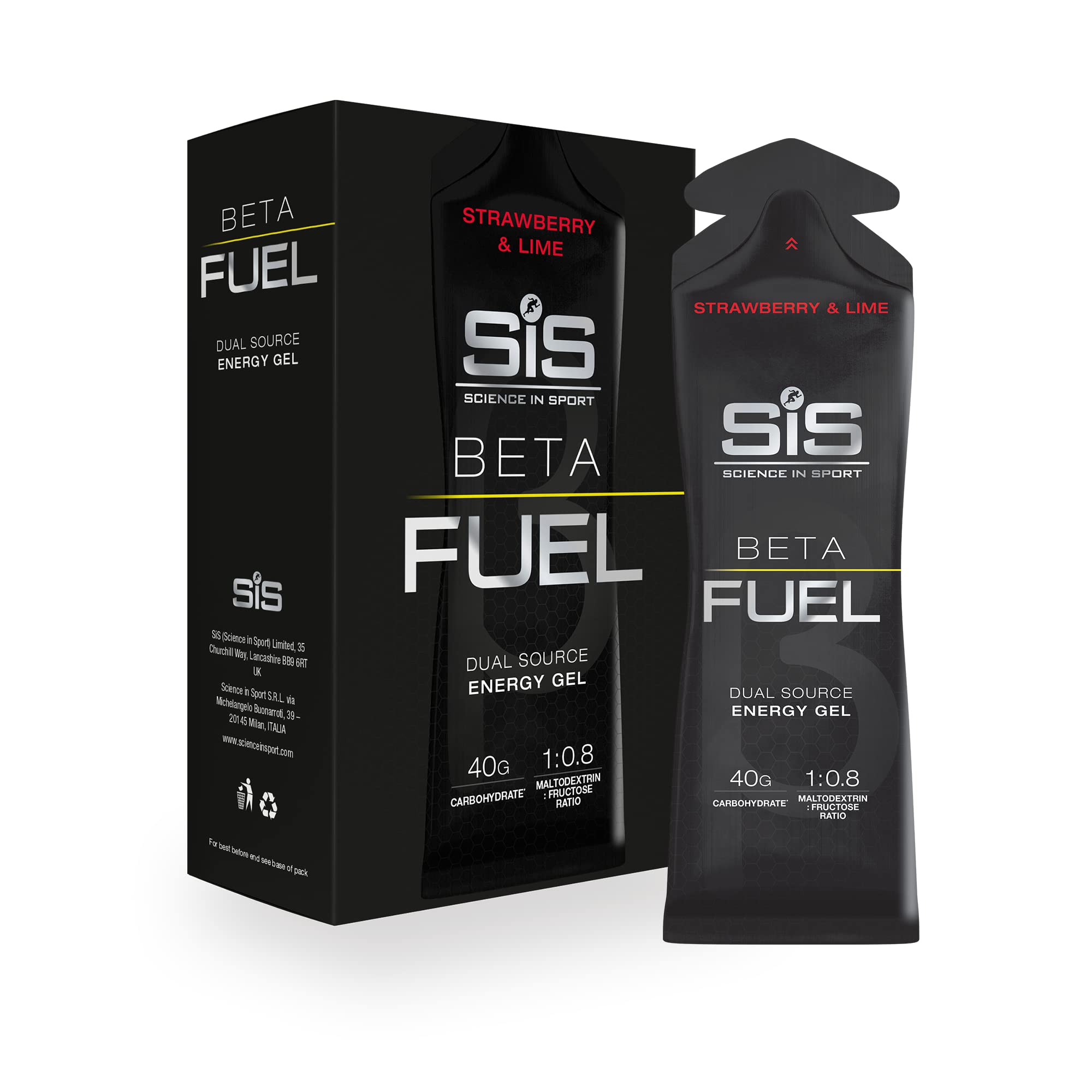 Science in Sport BetaFuel Gels Dual Source Energy Gel Sportgetränk, Geschmack Erdbeere und Limette, 40g Kohlenhydrate pro Gel, 60ml Portion (6er Packung), Science In Sport Science In Sport Beta Fuel Energy Gel - box of 6 gels - strawberry and lime