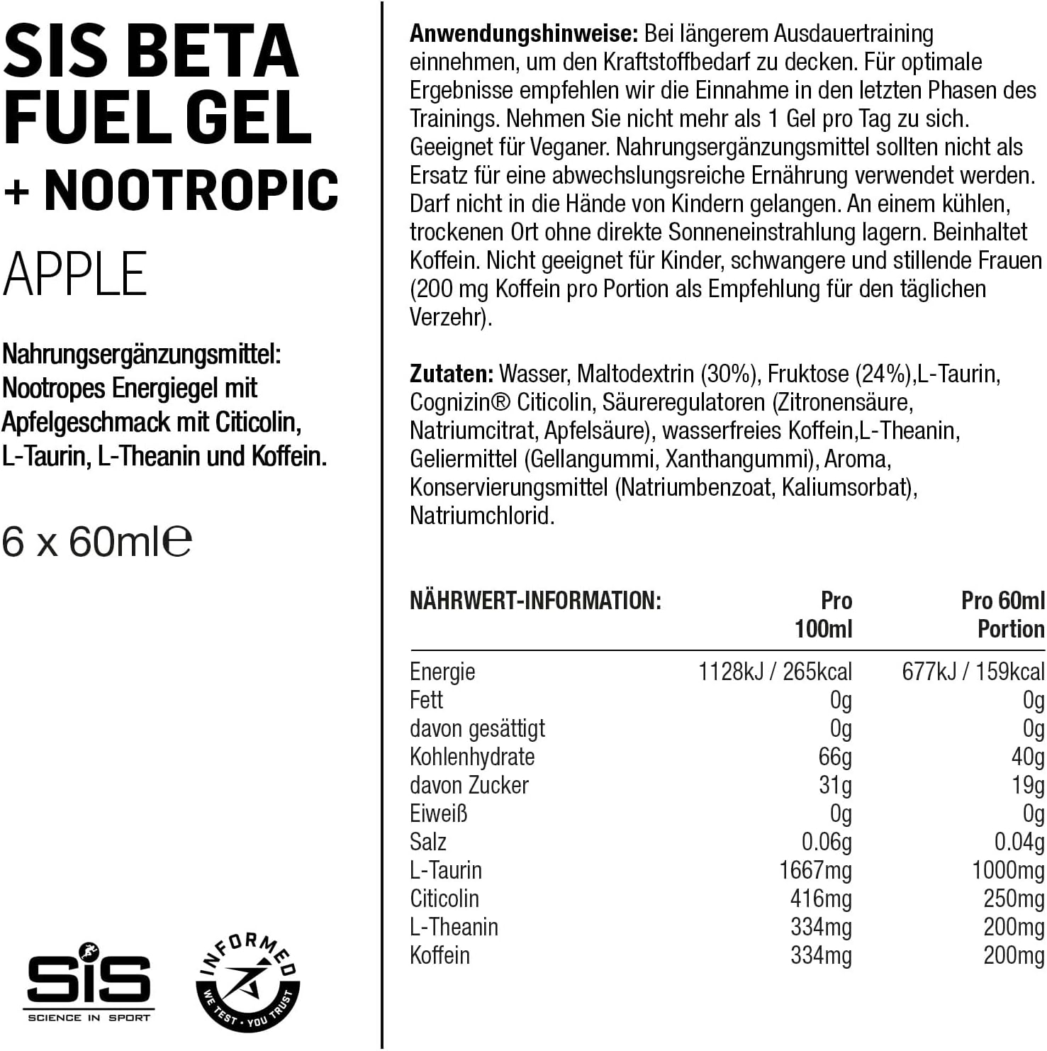 Beta Fuel Energy Gel +Nootropics - box of 6 gels - apple