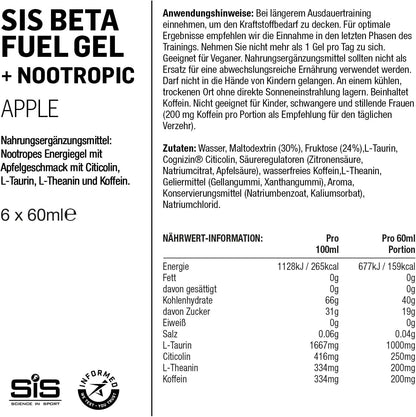 Beta Fuel Energy Gel +Nootropics - box of 6 gels - apple