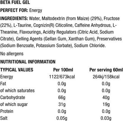 Beta Fuel Energy Gel +Nootropics - box of 6 gels - lemon and lime