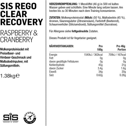 REGO Clear Whey Protein Drink - 1.38kg - Raspberry and Cranberry