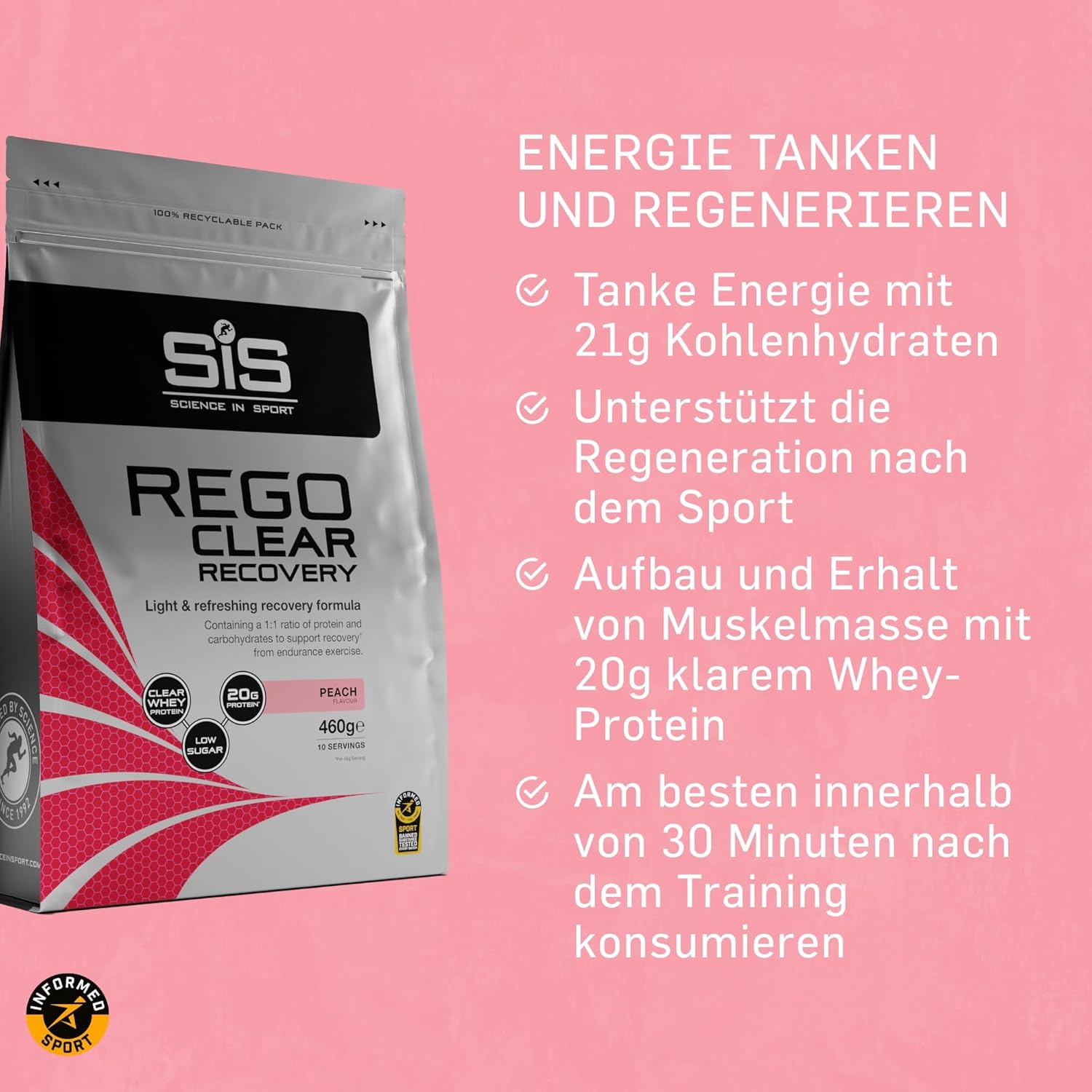 REGO Clear Whey Protein Drink - 460g - Peach