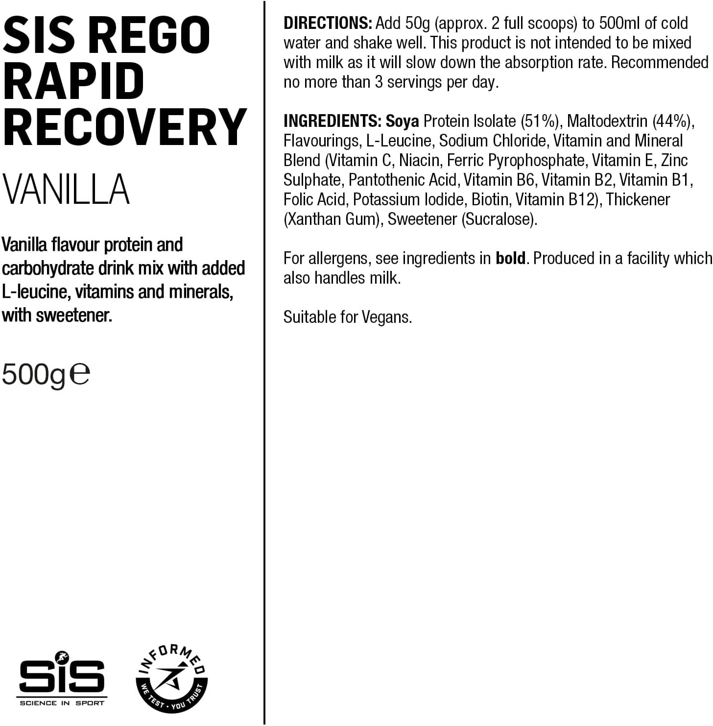 REGO Rapid Recovery Drink Powder - 500G - Vanilla
