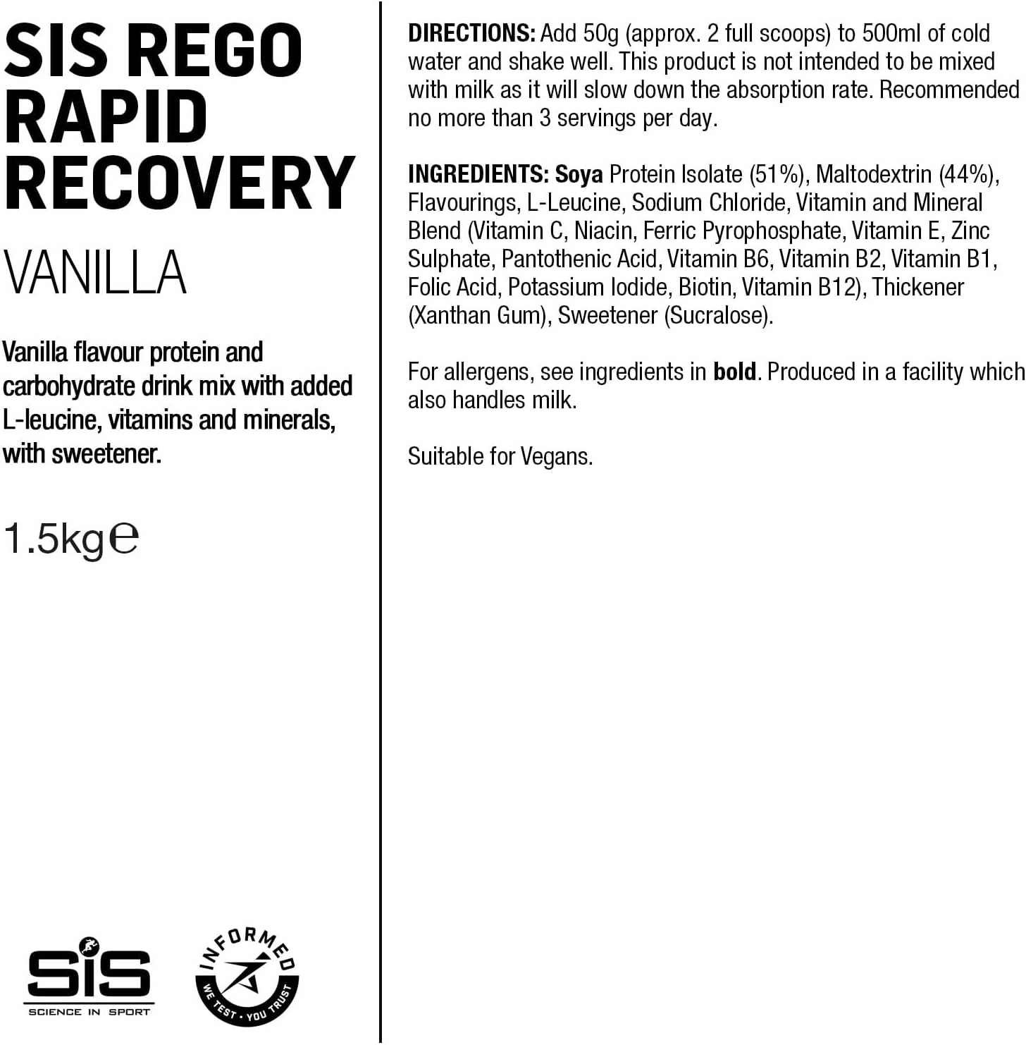 REGO Rapid Recovery Drink Powder - 1.5kg - Vanilla