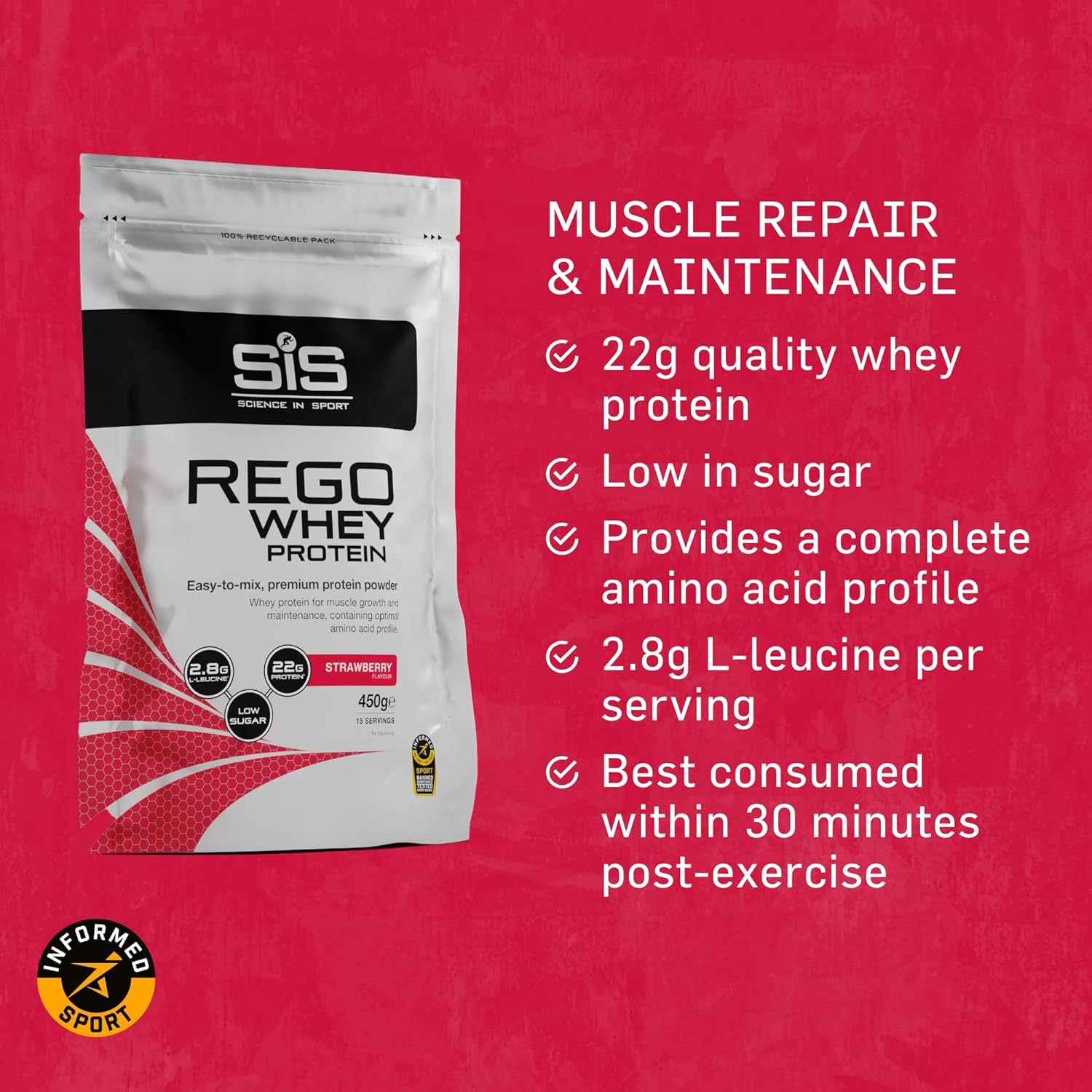 REGO Whey Protein Drink Powder - 450g - Strawberry