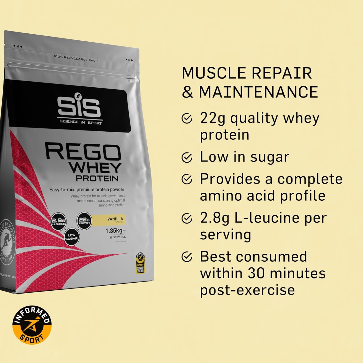 REGO Whey Protein Drink Powder - 1.35kg - Vanilla