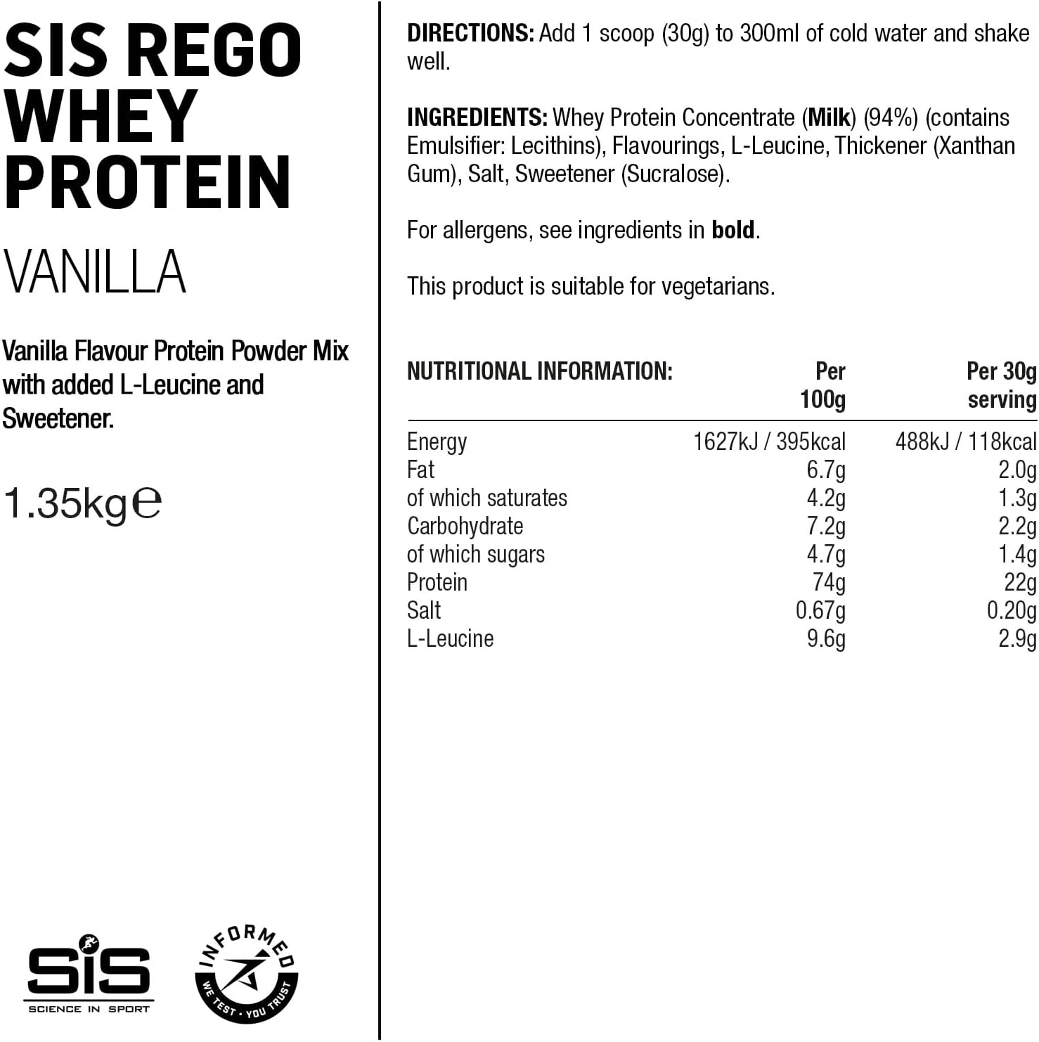 REGO Whey Protein Drink Powder - 1.35kg - Vanilla