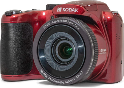 KODAK PIXPRO Astro Zoom AZ255-RD 16MP Digital Camera with 25X Optical Zoom 24mm Wide Angle 1080P Full HD Video and 3" LCD (Red