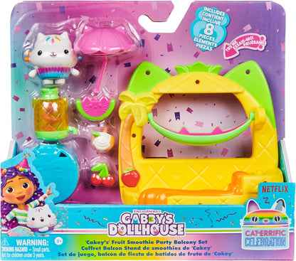 LA CASA DE MUÑECAS DE GABBY - BALCÓN FIESTA DE BATIDOS DE FRUTA 'CAKEY' GABBY'S DOLLHOUSE, FIGURA CAKEY Y ACCESORIOS CASA DE MUÑECAS - 6071359 - Juguetes Niñas 3 años + - Regalo Niña 3 años +
