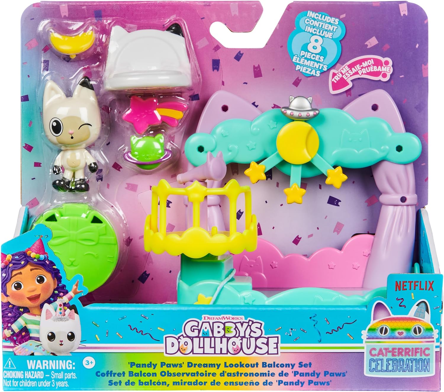 Gabby’s Dollhouse, Pandy Paws Dreamy Balcony Playset, 8-Pieces with Toy Figures, Doll’s House Accessories and Sensory Play, Kids’ Toys for Girls and Boys 3+