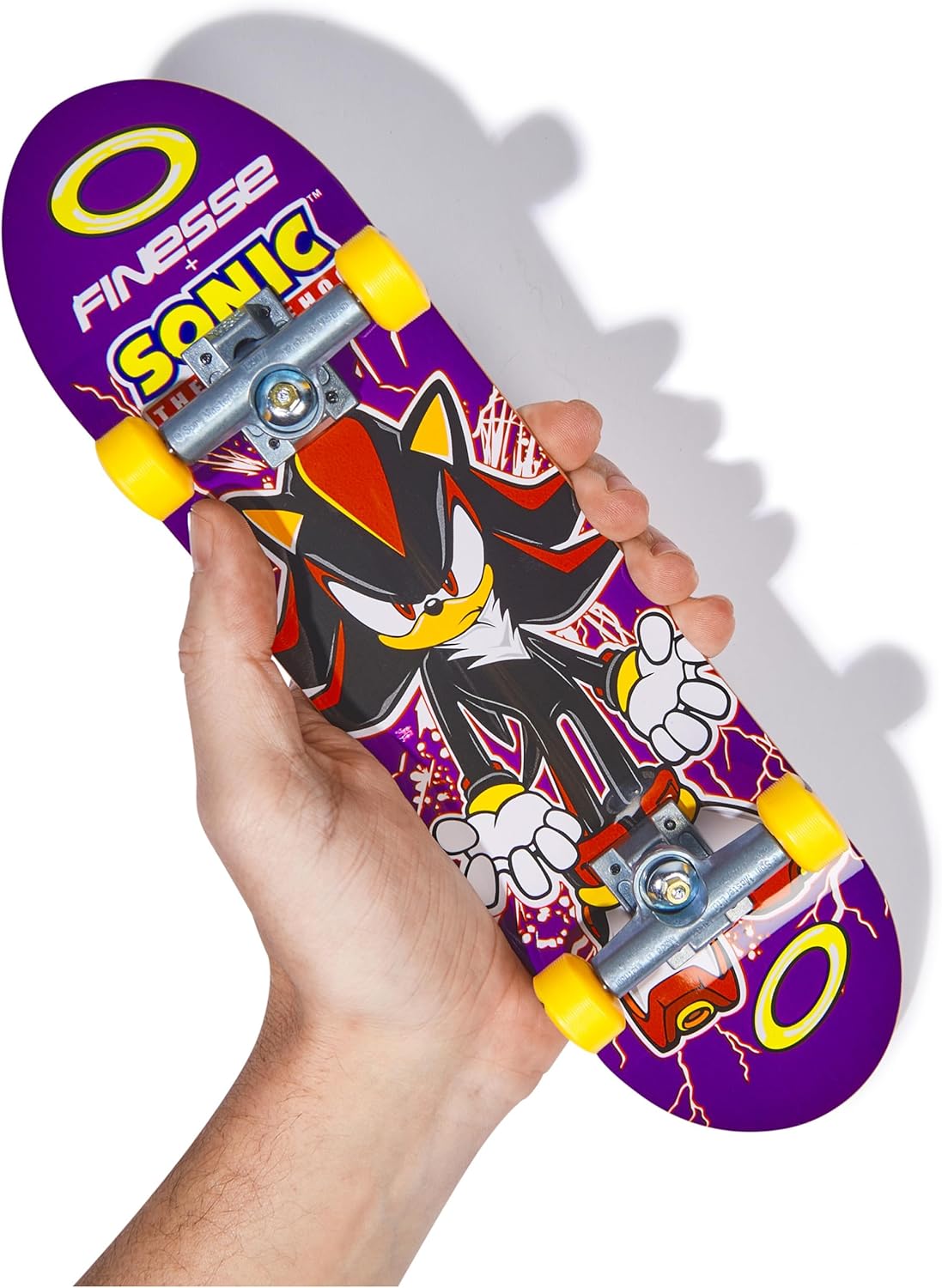 Tech Deck, Finesse X Sonic the Hedgehog Handboard; Authentic Mini Skateboards, Kids’ Toys for Boys and Girls, Ages 6 and up (Hands Use Only