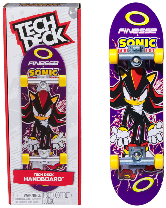 Tech Deck, Finesse X Sonic the Hedgehog Handboard; Authentic Mini Skateboards, Kids’ Toys for Boys and Girls, Ages 6 and up (Hands Use Only